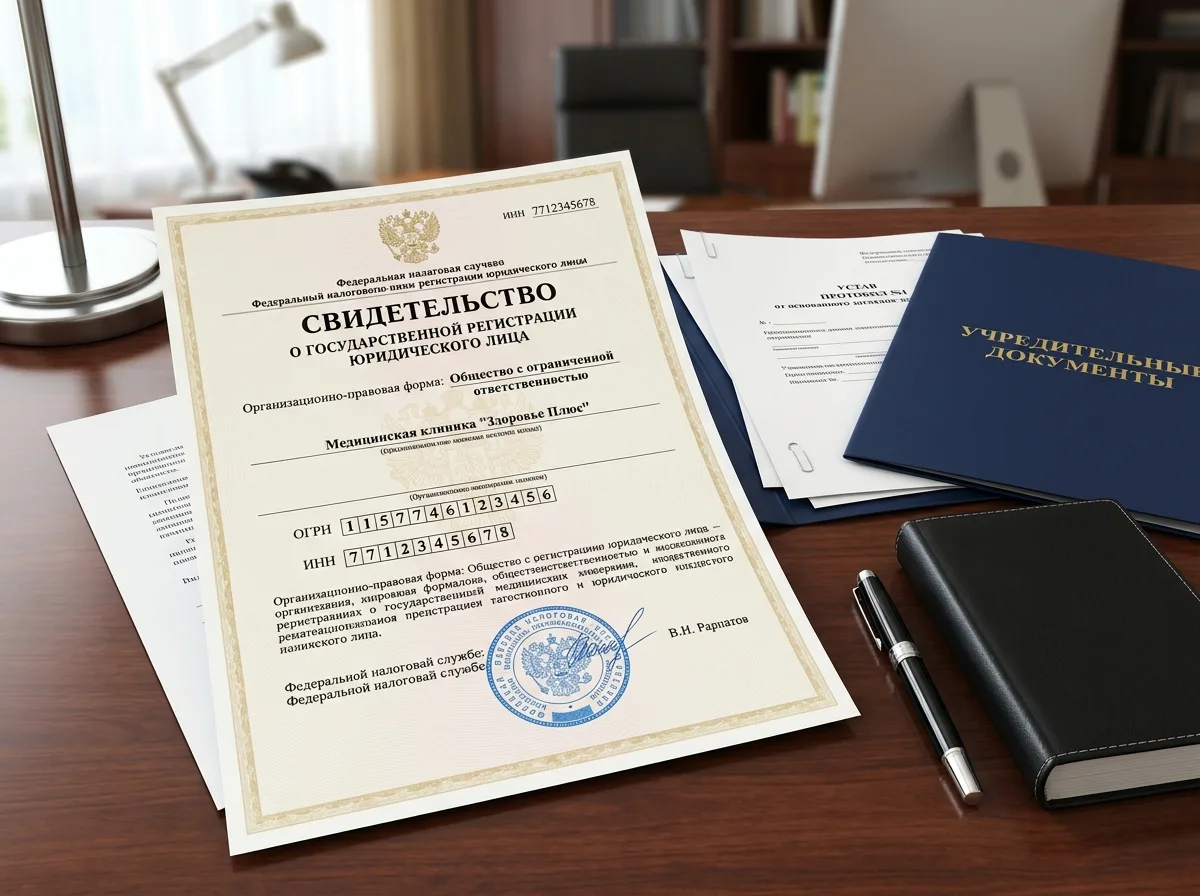 Свидетельство о государственной регистрации ООО, учредительные документы медицинской клиники, ИНН ОГРН